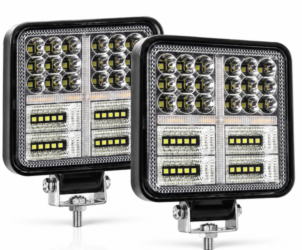 Set 2 Proiectoare LED Auto 114W Lumina Alba si Semnal Galben Off Road